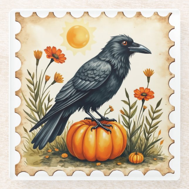 Harvest Watcher: Der Crow & Pumpkin-Untersetzer Glasuntersetzer (Vorderseite)
