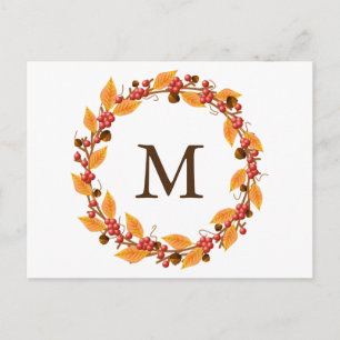 Harvest Wreath Monogram Custom Postcard Postkarte