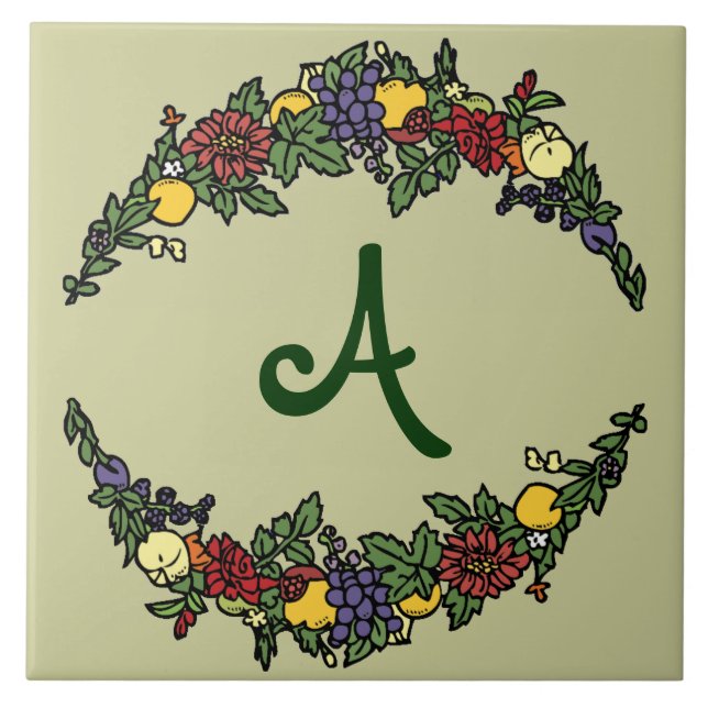 Harvest Wreath Monogram Tile Fliese (Vorderseite)