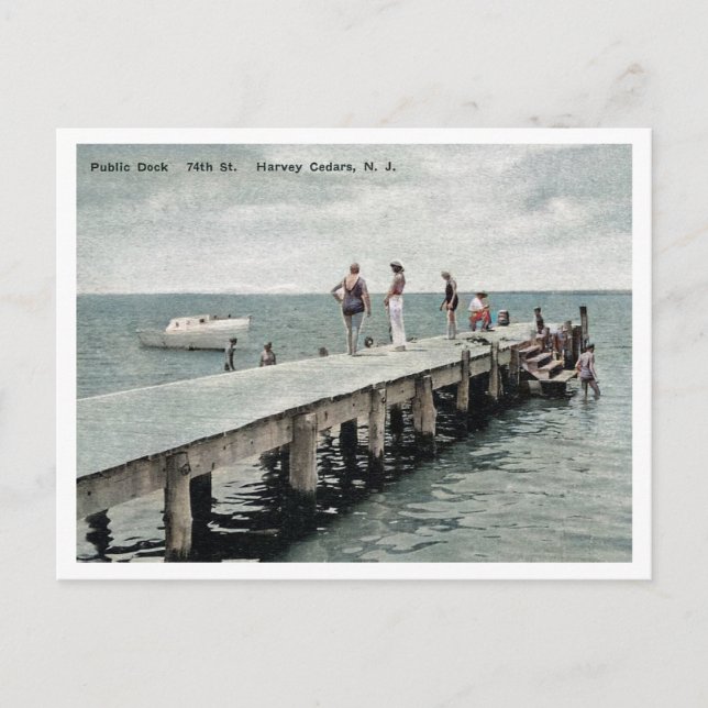 Harvey Cedars NJ Boat Dock 30er Postkarte (Vorderseite)