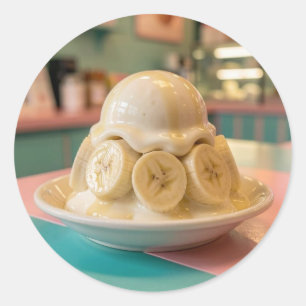 Harz-Bananen-Sundae   Retro-Eisdiele Runder Aufkleber
