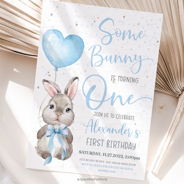 Häschen 1. Geburtstag Junge  Einladung (Bunny Birthday Invitation, Some Bunny Invite, 1st birthday bunny,1st birthday boy, Easter Rabbit Boy)