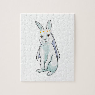 Häschen als Braut mit Blumenkranz