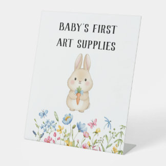 Häschen-Baby-Party „Babys erste Kunstmaterialien" Sockelschild