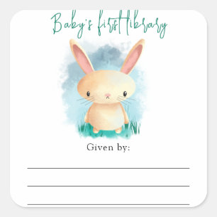 Häschen - Baby Shower Exlibris, Bücher für Baby Quadratischer Aufkleber