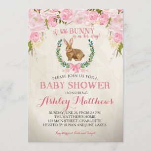 Häschen BABY SHOWER rosa schöne Floraleinladung Einladung