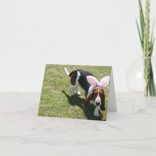 Häschen-Basset Feiertagskarte (Vorderseite)