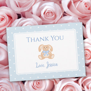 Häschen Blau Weiße Punkte Junge Baby Shower Dankeskarte