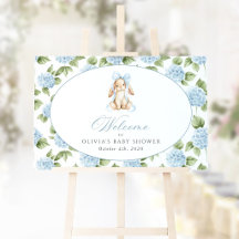 Häschen, Blaues Band, Blaue Blumen, Babyparty-Will