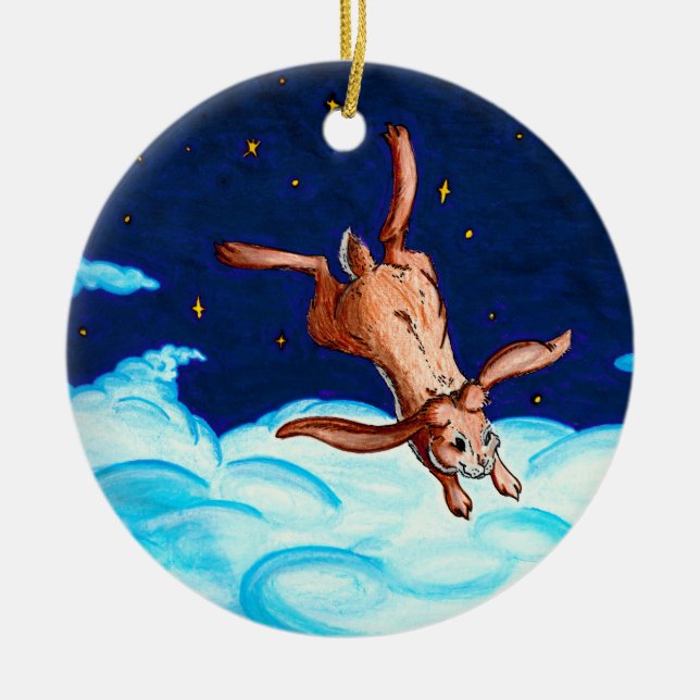 Häschen-Fliegen an der Nachtverzierung Keramik Ornament (Vorne)