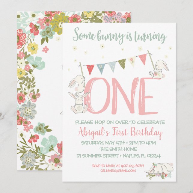 Häschen-Geburtstags-Einladung, Häschen-erster Einladung (Vorne/Hinten)