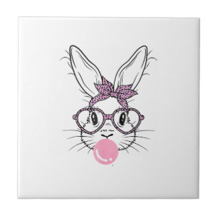 Häschen Gesicht Leopard Brille Bubble Gum Ostertag Fliese
