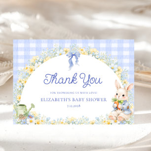 Häschen-Gingham-Blau-Baby-Shower-Dankeskarte Karte