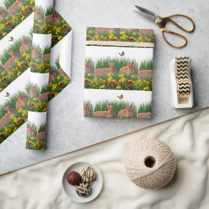 Häschen im Blumengarten Frühling/Ostern Geschenkpapier