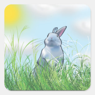 Häschen im Gras Quadratischer Aufkleber