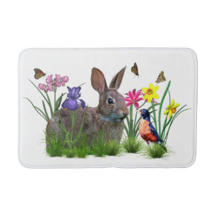 Häschen-Kaninchen, Robin und Blumen, kundengerech Badematte