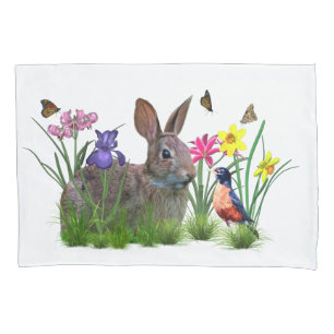 Häschen-Kaninchen, Robin und Blumen, kundengerech Kissenbezug