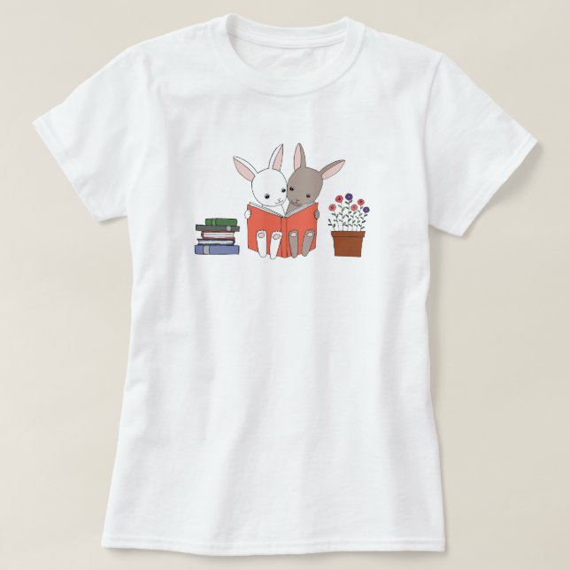 Häschen-Lesebuch-T - Shirt-niedlicher T-Shirt (Design vorne)