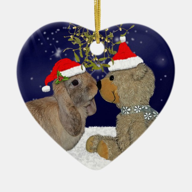 Häschen-Liebe an der Weihnachtsverzierung Keramik Ornament (Vorne)