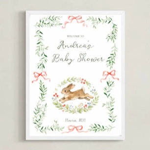 Häschen-Mädchen Florales Rosa Band Baby-Shower-Wil Poster
