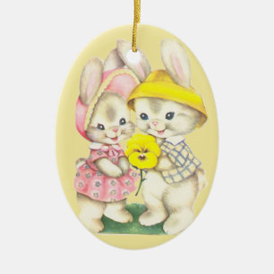 Häschen Mädchen+Junge Keramikornament