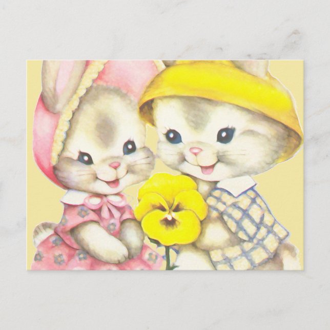 Häschen Mädchen+Junge Postkarte (Vorderseite)