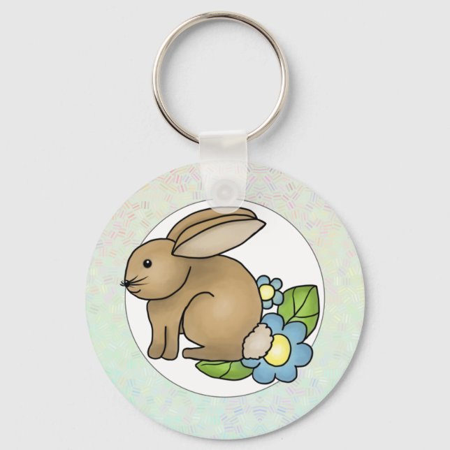 Häschen mit Blümchen Schlüsselanhänger (Vorderseite)