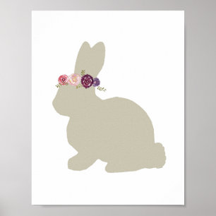 Häschen mit Blumenkopfschmuck Tiermalerei Poster