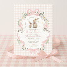 Häschen mit rosa Schleife, Gingham und Blumen für