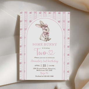 Häschen mit rosa Schleife Vintage-Hase 2. Geburtst Einladung
