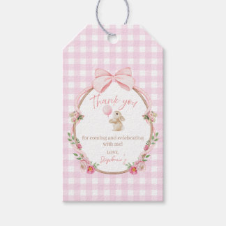 Häschen-mit-rosafarbener-Schleife-Blumen-Ballon-Ge Geschenkanhänger