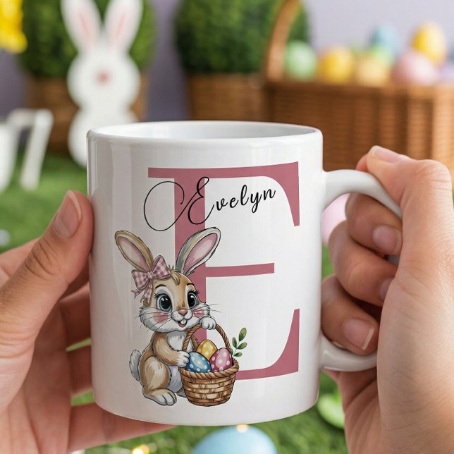 Häschen-Osterkorb Mädchen personalisierter Name Os Kaffeetasse (Von Creator hochgeladen)