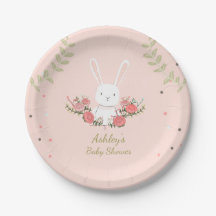 Häschen-PapierTeller-Babydusche Waldrosa-Mädchen