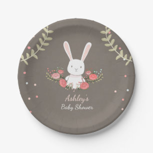Häschen-PapierTeller-Babydusche Waldrosa-Mädchen Pappteller