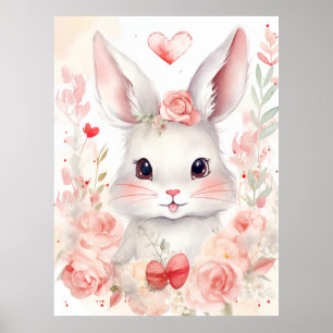Häschen Pastell mit Herzen Braune Augen rosa Wange Poster