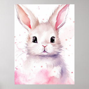 Häschen Pastell Überrascht Rosa Herzen Poster