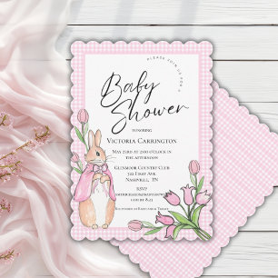 Häschen Rosa Gingham Baby Shower Einladung