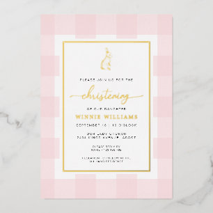 Häschen Rosa Gingham Tauf-Folie-Einladung Folieneinladung