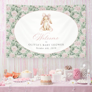 Häschen, rosa Schleife, rosa Blumen, Babyparty-Wil Banner