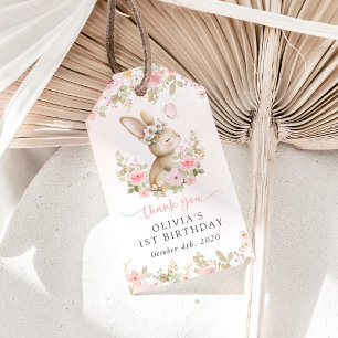 Häschen, Schmetterling, rosa Blumen, erster Geburt Geschenkanhänger