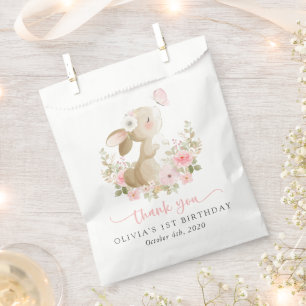 Häschen, Schmetterling, rosa Blumen, erster Geburt Geschenktütchen