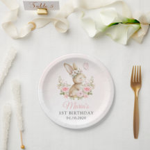 Häschen, Schmetterling, rosa Blumen, erster Geburt