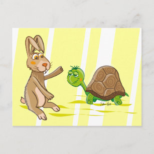 Häschen u. Schildkröte - Postkarte