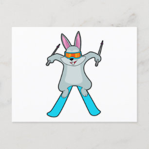 Hase als Skifahrer mit Ski Postkarte