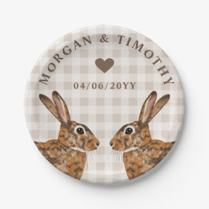 Hase Bunny Köpfe mit Namen und Datum Hochzeit Pappteller