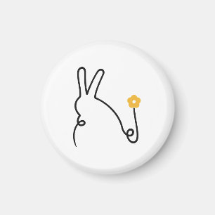 Hase, eine Linie Kunst mit gelber Blume Magnet