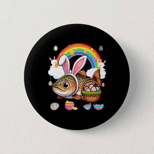 Hase Forelle Fisch Ostern Jagd Eier Bysket Farbgeb Button (Vorderseite)