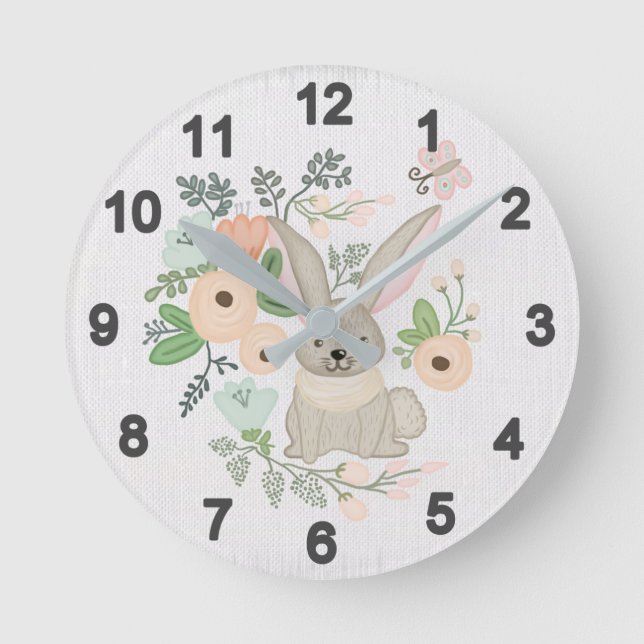 Hase im Busch Runde Wanduhr (Vorderseite)