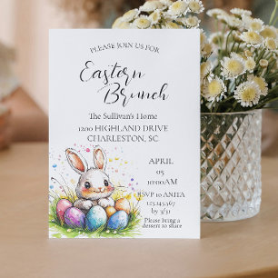 Hase im Korb mit Eiern Ostern Brunch Einladung