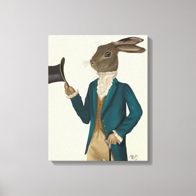 Hase in türkisfarbenem Coat Leinwanddruck (Vorderseite)